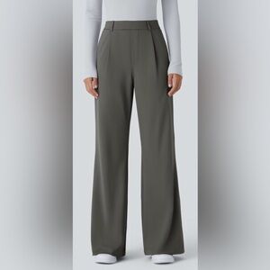 HALARA Wide-Leg Ponte Trousers in Deep Red Gray Sz L